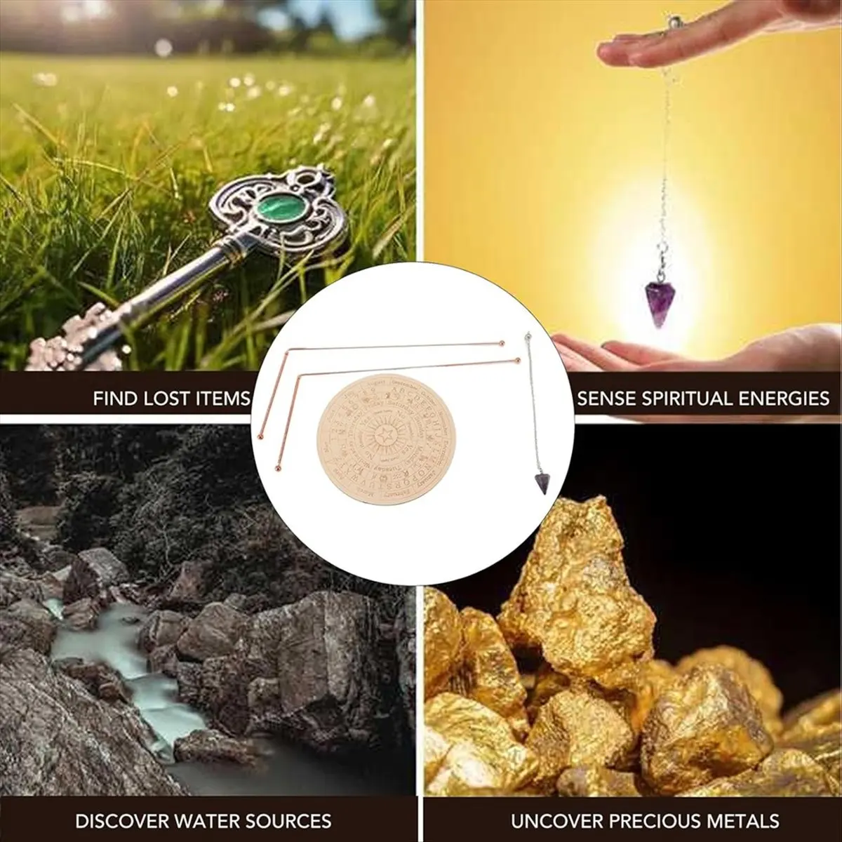 [For Wholesaler]Copper Dowsing Rods Spiritual Kit,with Pendulum Pendant Divination Mat Bag for Water Paranormal Gold