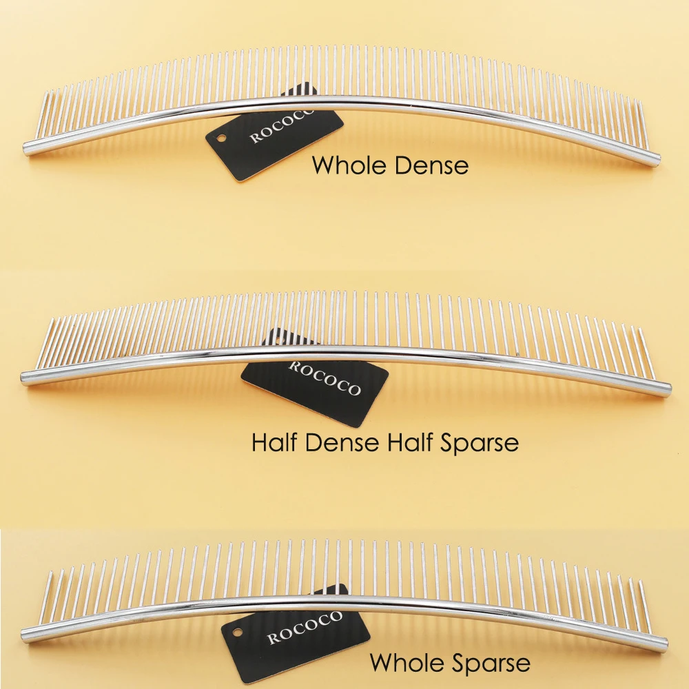 Pet Grooming Comb Curved Dense Sparse Teeth Brush Professional Stainless Steel Curved Combs Dog Cat Open Knot