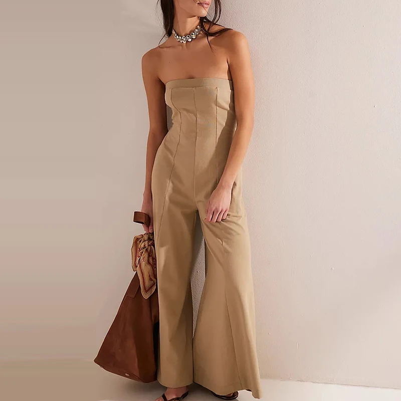 

Sexy Tube Top High Waist Pocket Jumpsuits Elegant Lady Summer Sleeveless Playsuits Overalls High Street Commute Wide Leg Rompers