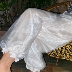 Silky Soft Glossy 2 layers Organza Outside Ice Silk Inside Pajamas Pants Women Men Plus Size Sleeping Lantern Trousers