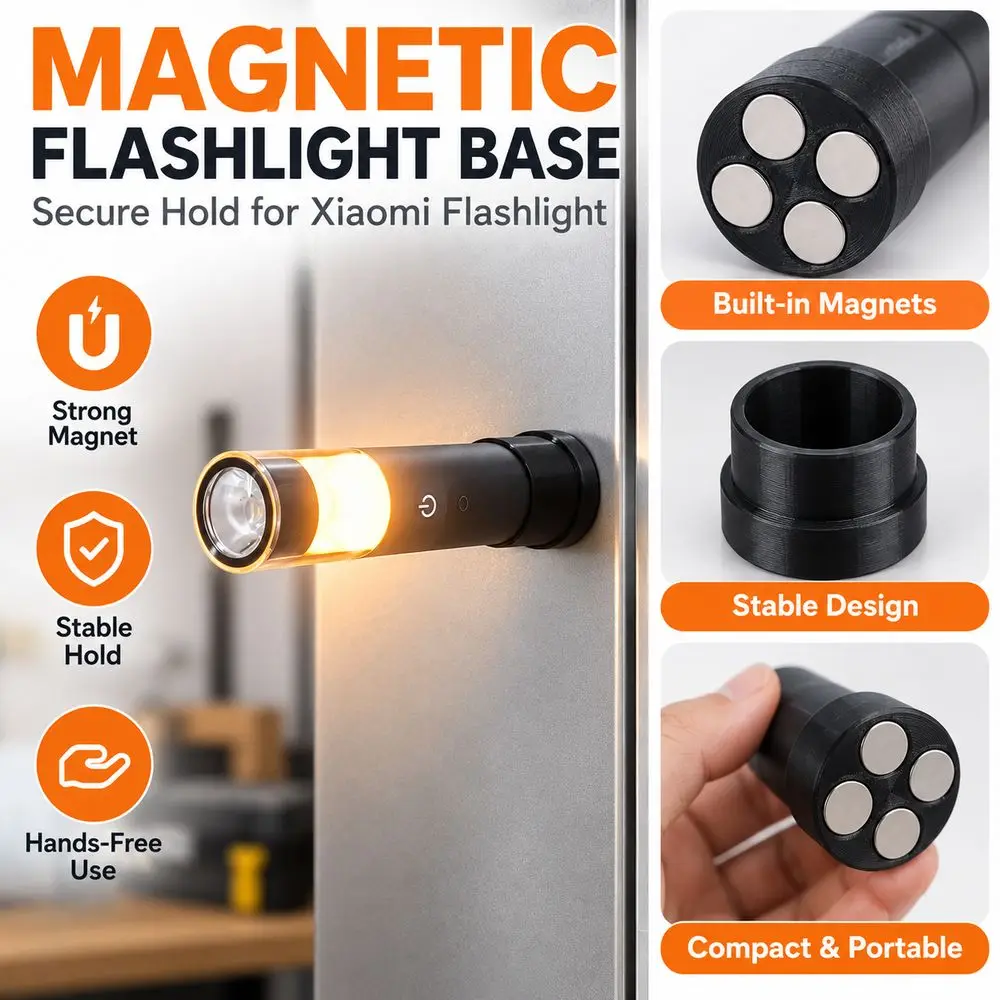 3D Printed Magnetic Flashlight Base Anti-Drop Secure Hold Flashlight Holder Strong Magnet Torch Stand For Xiaomi Flashlight Use