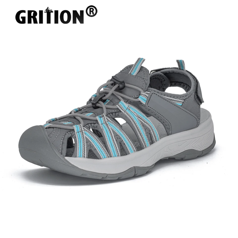 

GRITION Women Outdoor Hiking Sandals Green Close Toe Non-Slip Walking Sandals Comfortable Durable Breathable Mesh