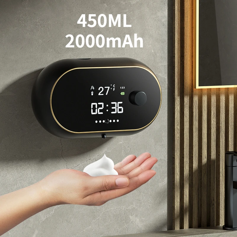 USB Charge Automatic Foam Soap Dispenser Touchless Sensor Liquid Foam Machine Time Temperature Display Wall Mount Hand Sanitizer