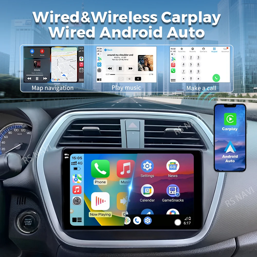 스즈키 SX4-CROSS 2014-2017용 안드로이드 15 WIFI+4G 카 라디오, 카플레이 자동 멀티미디어 비디오 플레이어 GPS 네비게이션 스테레오 헤드 유닛