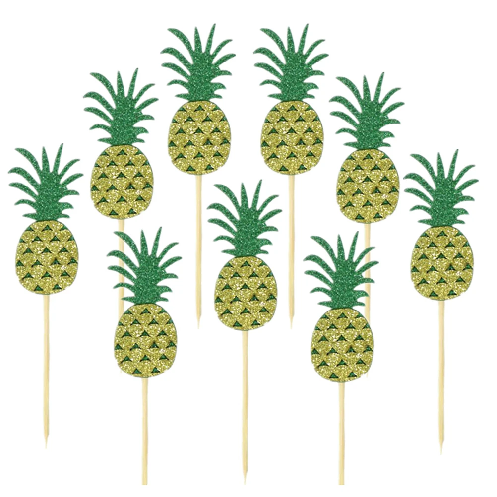 

16PCS Pineapple Cake Decor Fruits Picks Party Cake Topper Bamboo Banquet Hawaiian Cupcake Decoration Summer Birthday Dessert