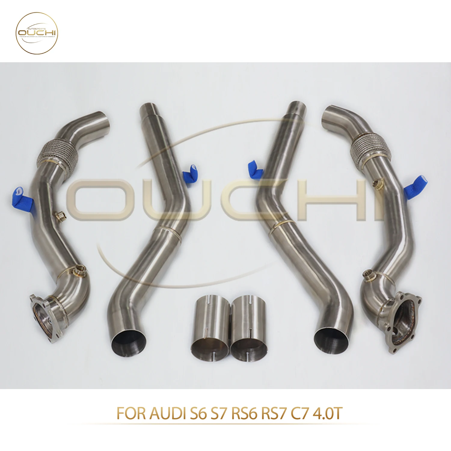 

OUCHI Factory Direct Sales SS304 Downpipe for Audi S6 S7 RS6 RS7 C7 4.0T Resonant Tube Without Heat Shield Exhaust 76mm Pipe