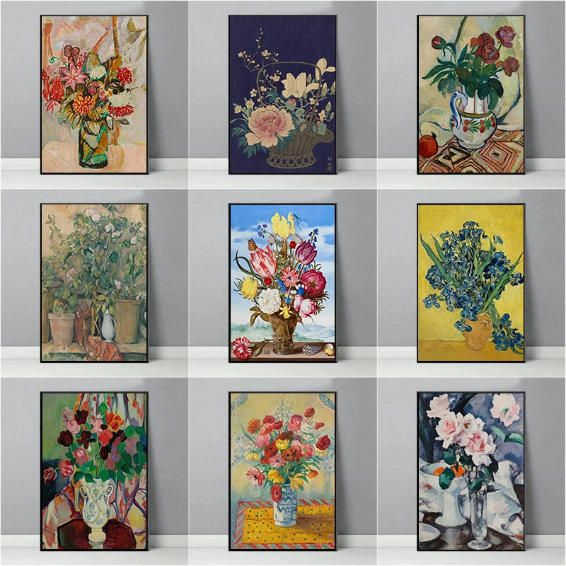 Antikes dunkles Stilleben-Poster: Ein Blumenstrauß in einer Vase, Vintage-Wandkunstbild, Leinwandgemälde für Wohnzimmer und Zuhause