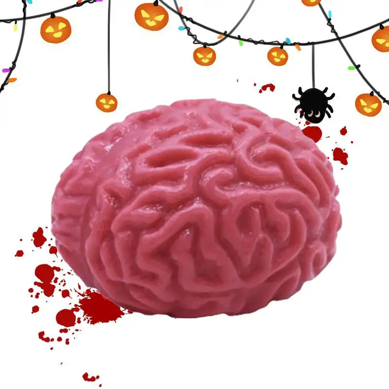 Halloween Brain Squeeze Balls Cartoon Stress Squeezing Brain TPR Soft Rubber Ball Novel Horror Prop Halloween Squeeze Toy