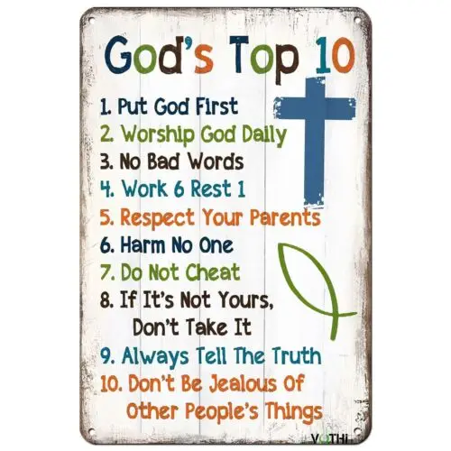 VOTHI Aluminum 10 Commandments Sign - Art Deco Decorative Signage, 8x12 inche...