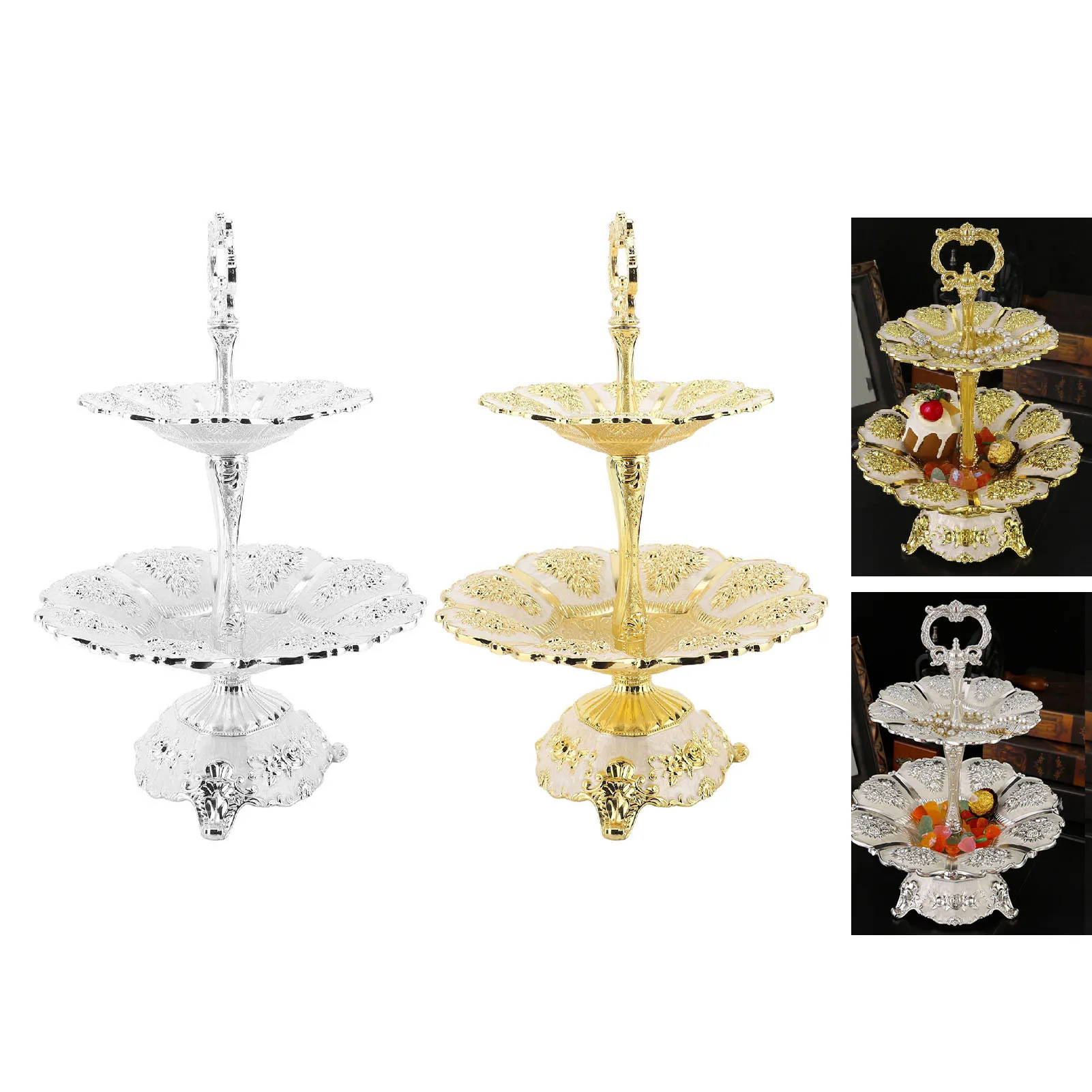

Cup Cake Tower Stand 2 Tier Alloy Elegant Tiered Cake Display Holder Serving Tray Double Layer Fruit Plate