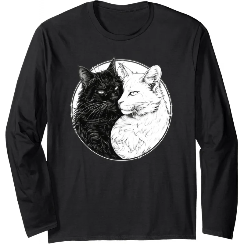 

Retro Yin Yang cat feng shui long sleeve T-shirt pullover