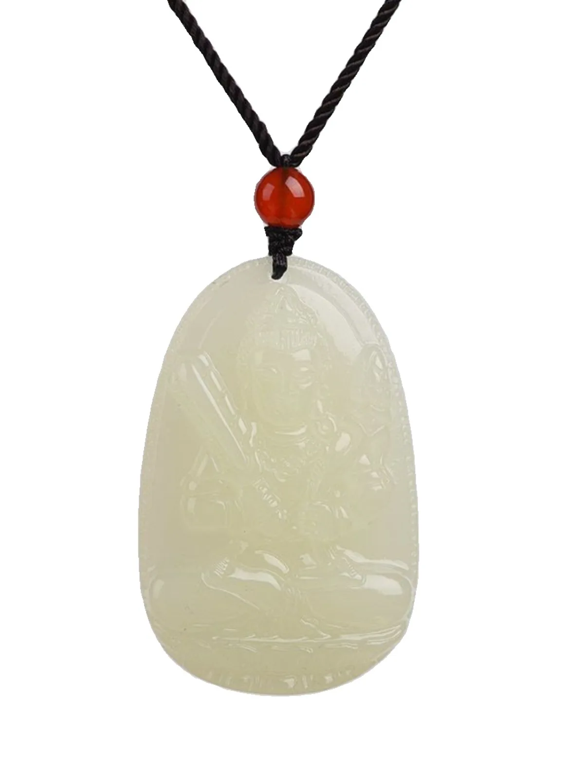 Natural Hetian Jade Chinese Zodiac Patron Saint Manjushri Pendant Couple Style Necklace Jewelry Holiday Gift