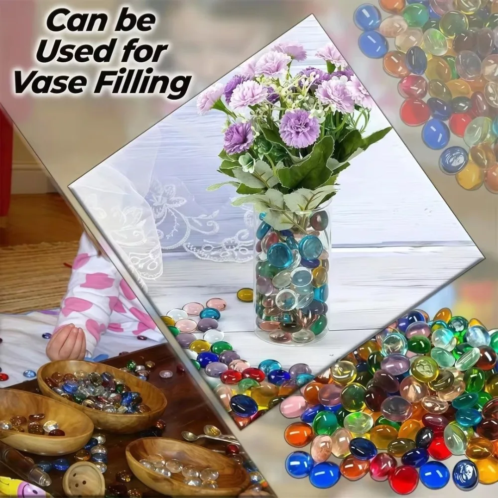 Glass Pebbles Vase Filler Beads Light Reflecting Decorative Glass Stones Flat Glass Beads Mixed Color Crystal Balls