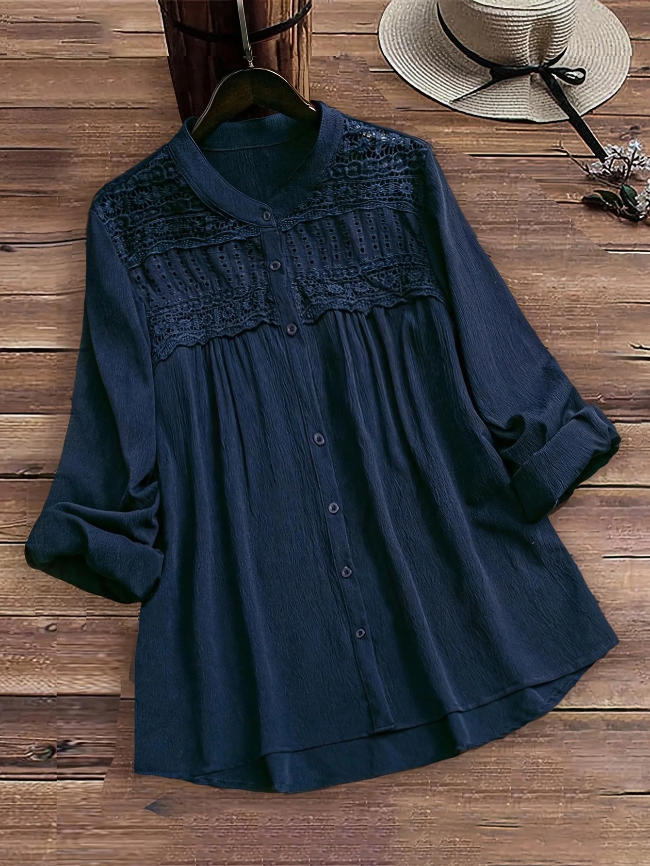 Plus Size Women's Lace Splicing Shirt