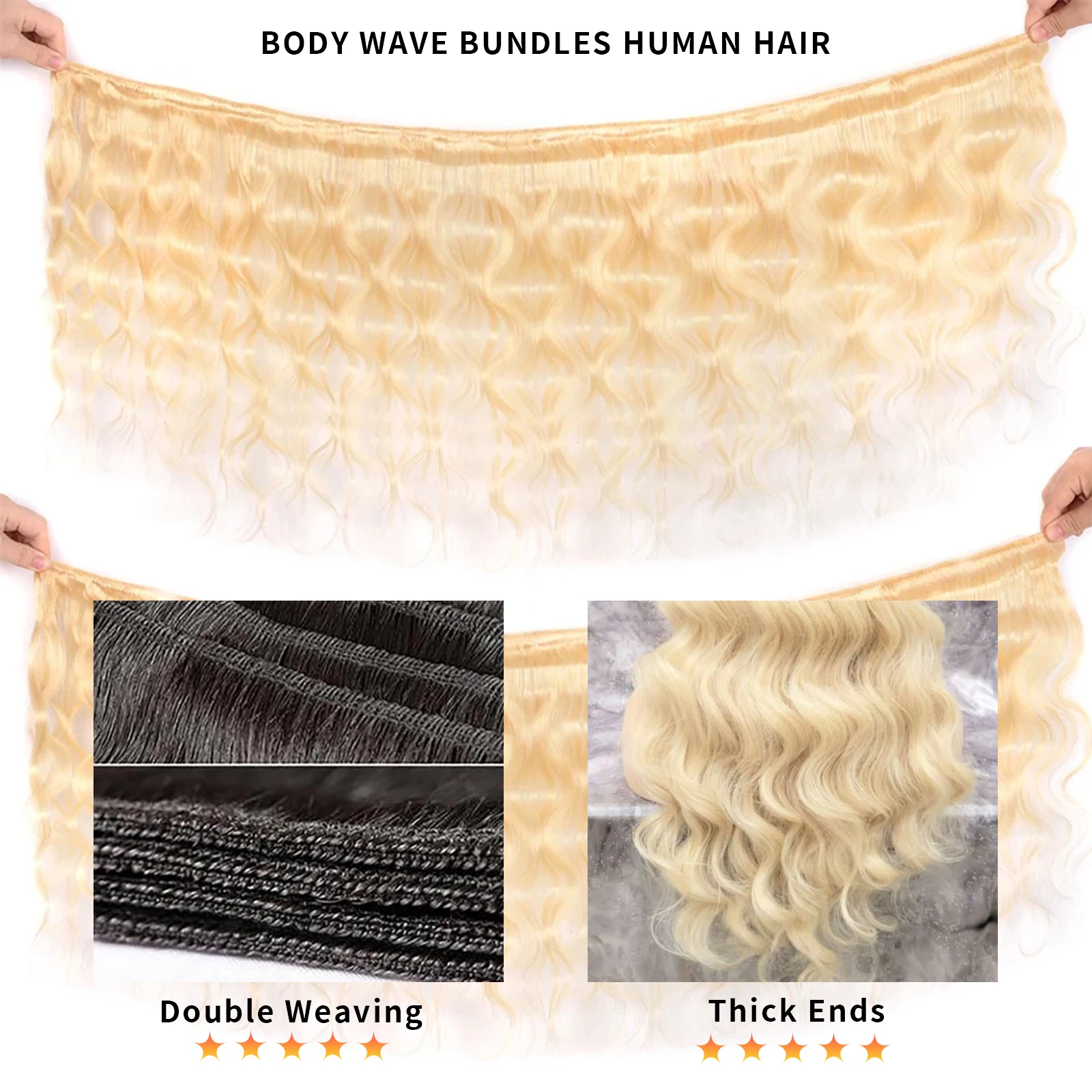 14/16A Body Wave มนุษย์ผม 613 สีบลอนด์บราซิลผมสาน 18 20 22 นิ้ว 1/3/4 ชุดข้อเสนอ 100% Human Hair Extensions