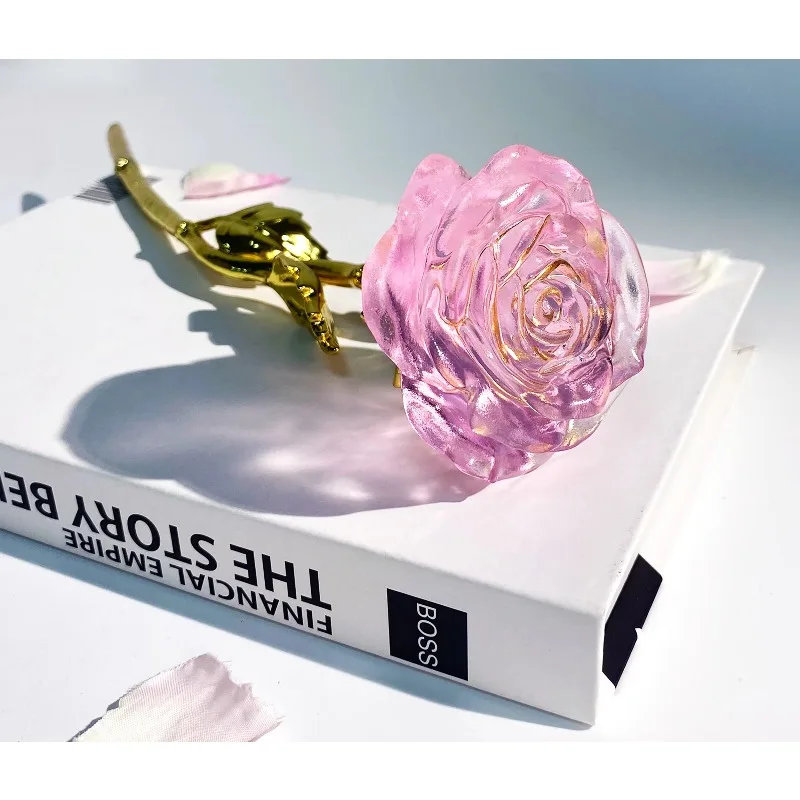 Handmade Crystal Glaze Rose Sculpture Eternal Flower Art Eco-friendly Decorative for Women Birthday Gift Home Desktop Ornament