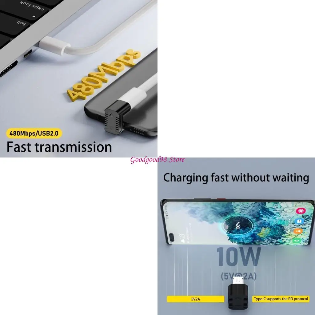 

Micro USB Male to Type C Female 90 Degree Extension Adapter USB C Upward Downward Connector for Laptop W8EC