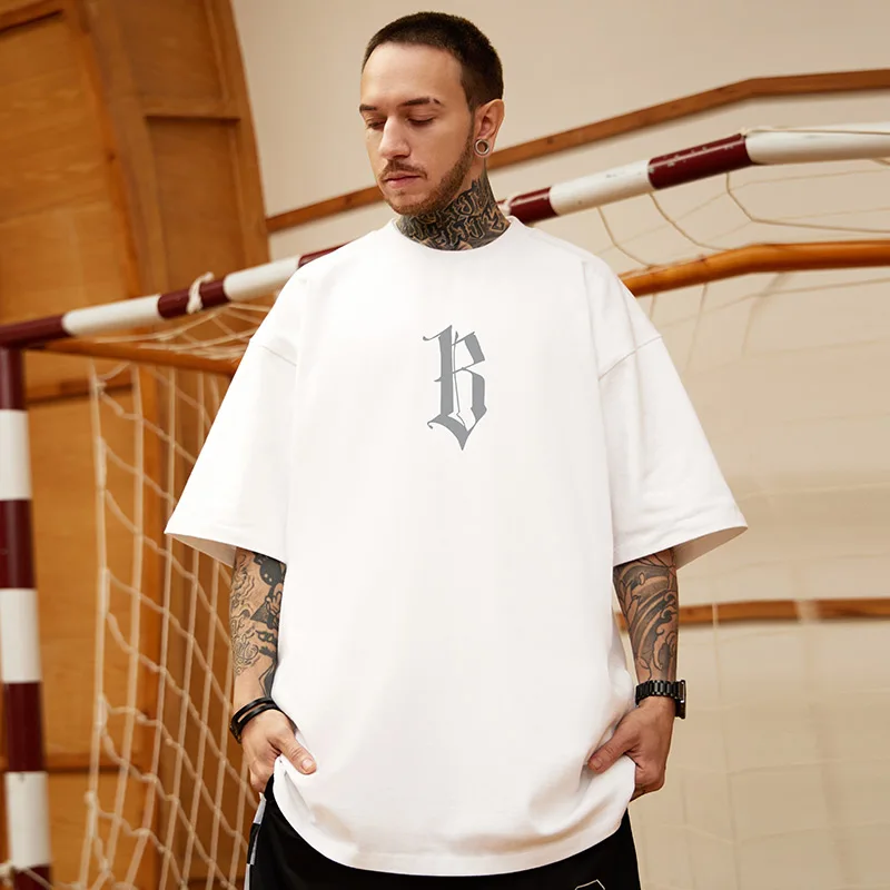 Abfer Summer Fashion  Versatile Brown Oversized T Shirt Half-sleeved Men Women B Letter Graphic T Shirts Hip Hop Cotton Tshirt