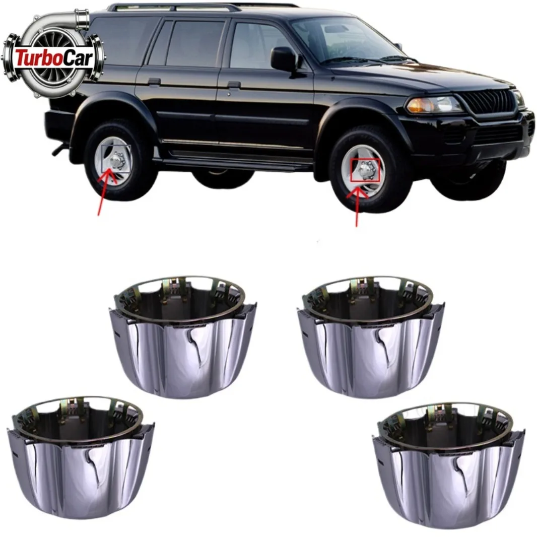 

Комплект из 4 колпачков для центральных отверстий колесных дисков Mitsubishi Montero Sport Pajero с фиксирующими кольцами MB816581, 1992-2002 гг.