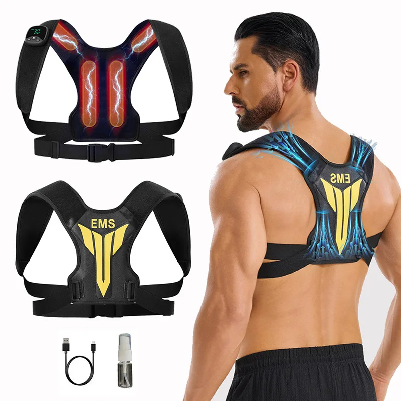 

Electric Muscle Stimulator EMS Back Shoulder Vibration Stress Relief Massager Smart Muscle Toner Correct Body Posture USB Charge