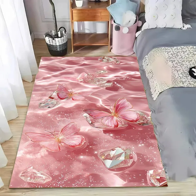 Carpet Butterfly Diamond Pattern Mat Pink Theme Rug Sparkle Effect Living Room Floor Mat Home Decoration Indoor Use Fashionation
