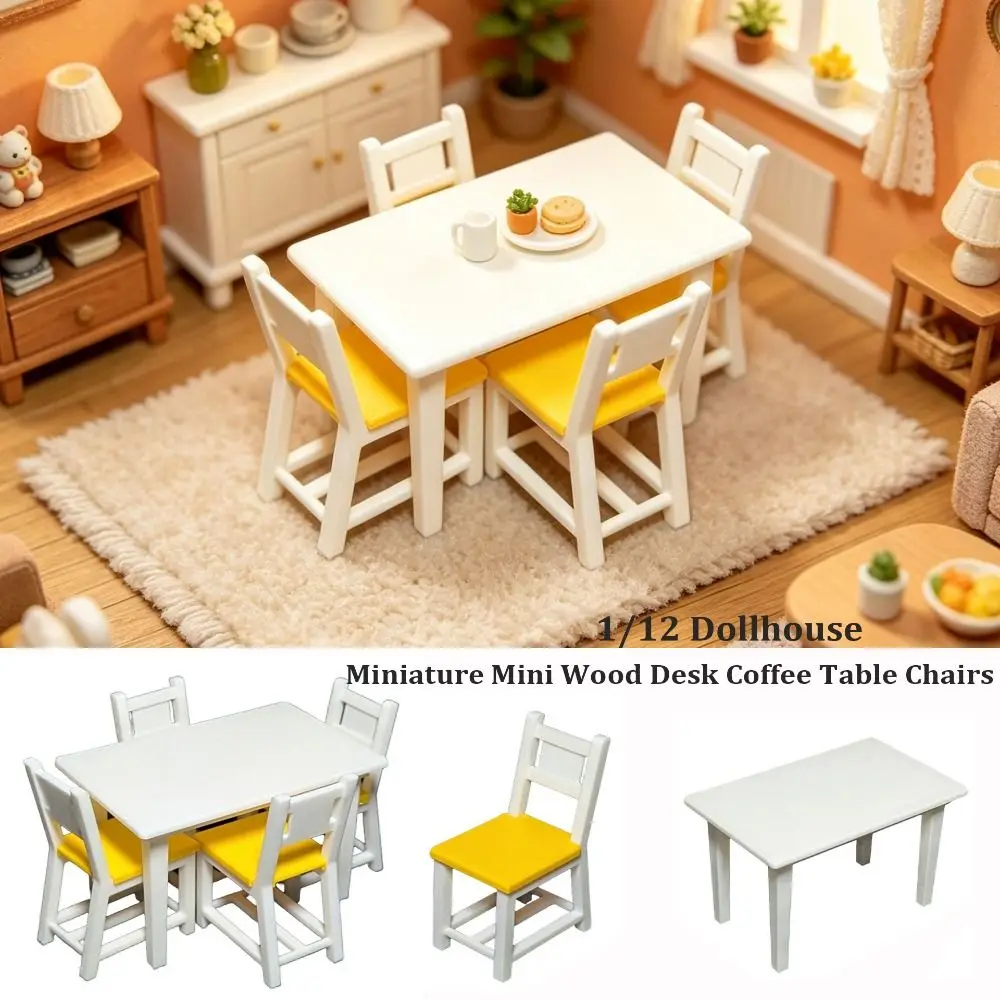 1/12 Dollhouse Miniature Wood Desk Mini Plastic Coffee Table Chairs Multistyles Simulation Furniture Model Toys view 3