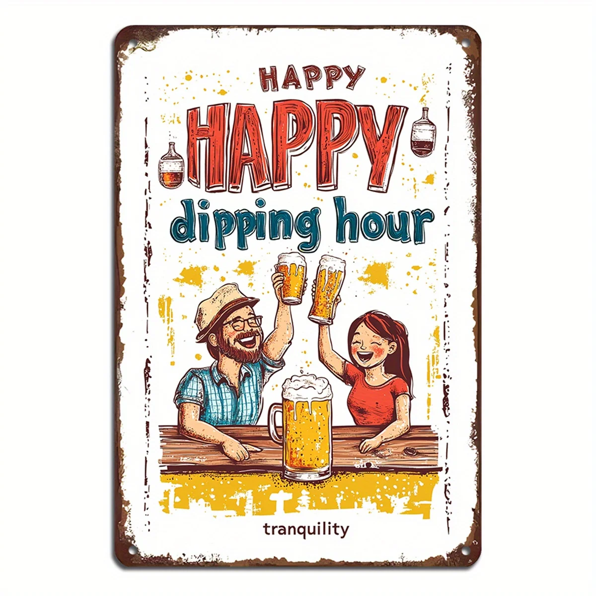 1PC ป้ายเหล็กโลหะ Vintage Happy Dip Time สําหรับบาร์โรงรถ Cafe Vintage Iron Wall Art 8x12 นิ้ว Home Wall ตกแต่ง