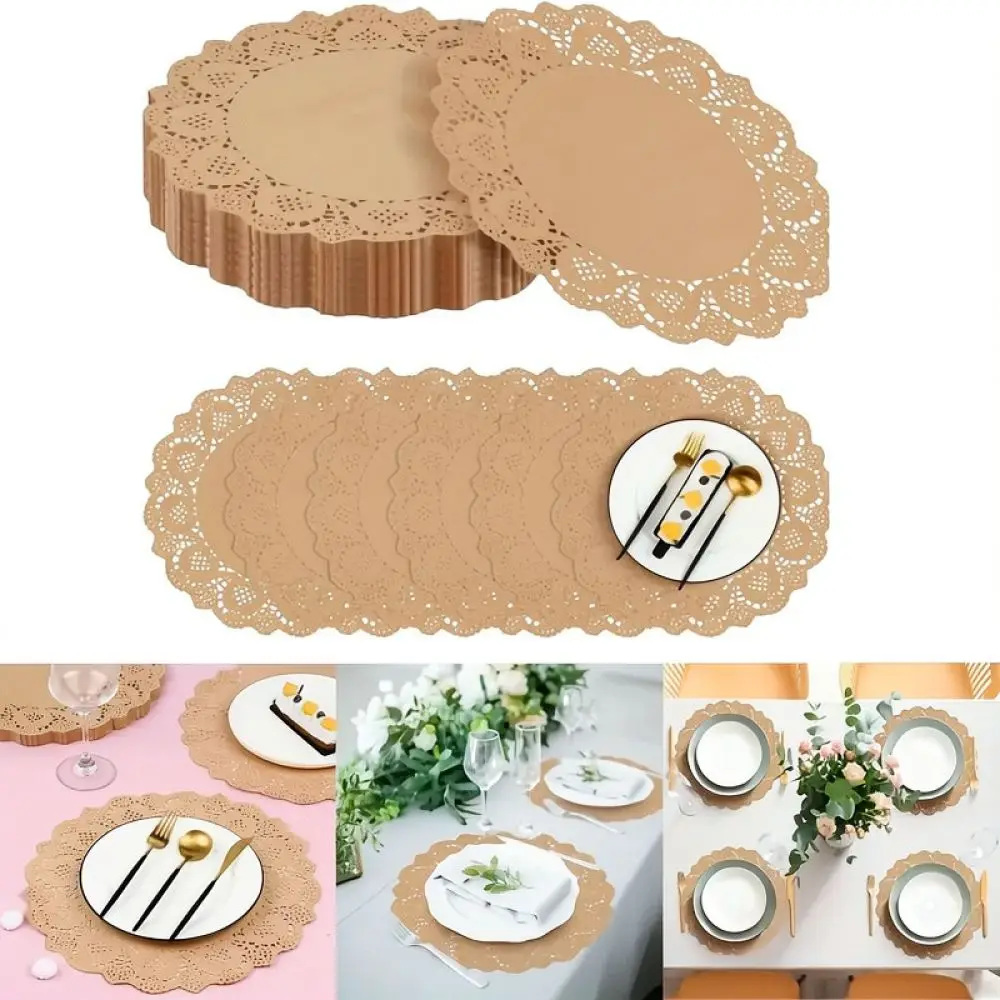 Retro Style Kraft Paper Lace Doilies Scalloped Edge Mats For Birthday Party Cake Decorating Table Supplies