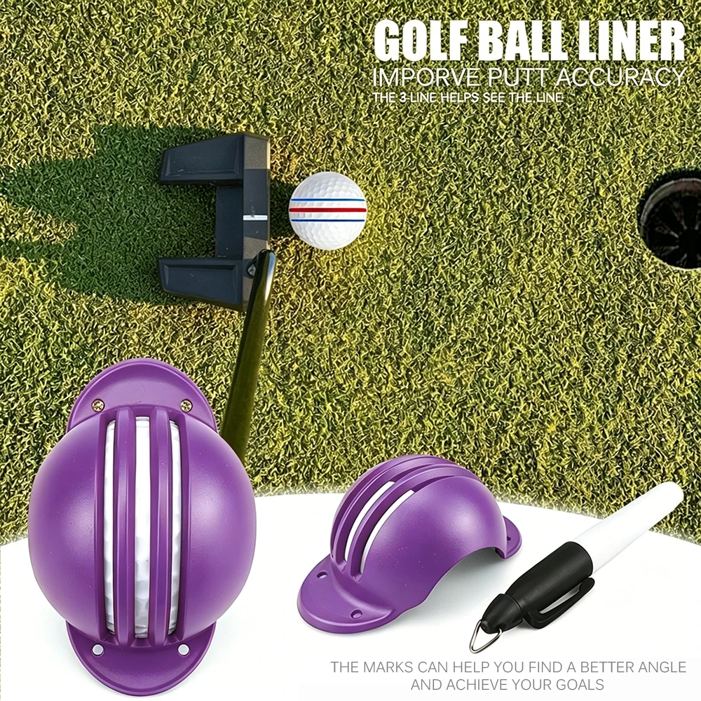 Golfball Triple Track Line Liner Lila Ausrichtungsmarkierungswerkzeug mit Stift Golf Putting Trainingszubehör