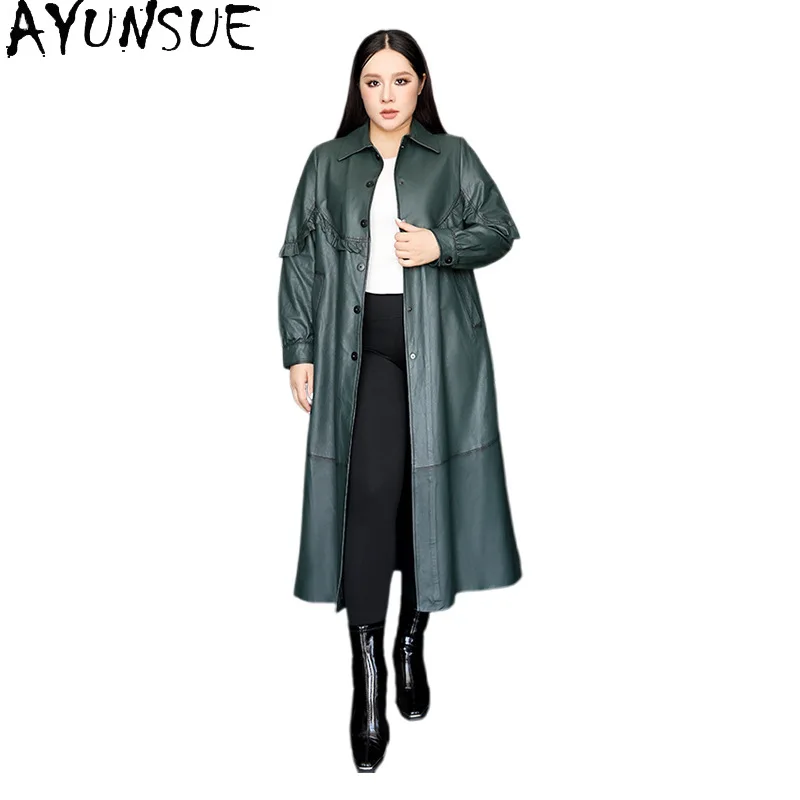 AYUNSUE Trench X-lungo per donna Giacca in vera pelle di pecora naturale Donna 2025 Abiti autunnali larghi Jaqueta De Couro