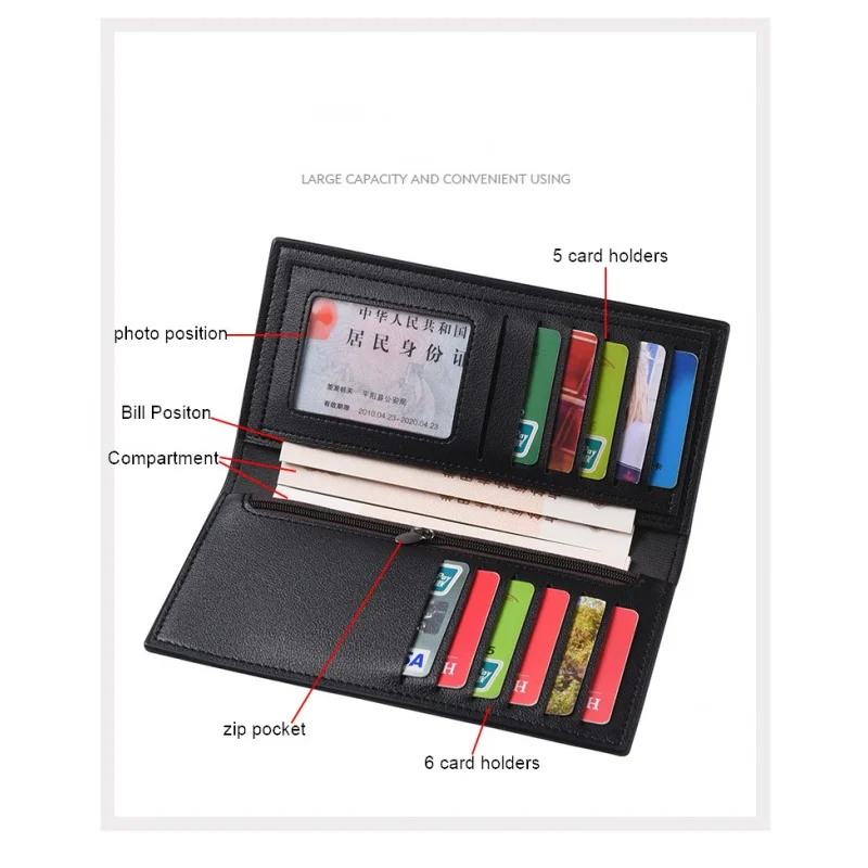 New Men's Long Wallet Retro Ultra-thin Multi-card Zipper Purse Youth Clutch Soft Leather Moneybag