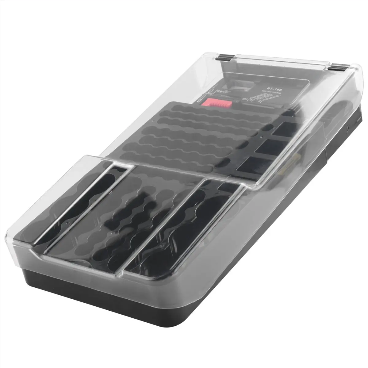 T24C the Battery Storage Case,Organizer with Hinged Clear Cover, with Battery Tester, Holds 93 Batteries Various Sizes, Black