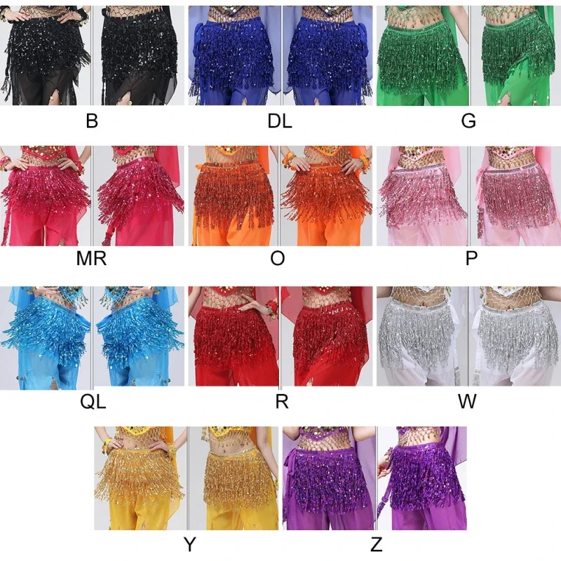 Belly Dance Costume Performance Clothes Sequin Tassel Hip Scarf Beaded Waist Chain Sequin Tassel Prom Performance Scarf Waist