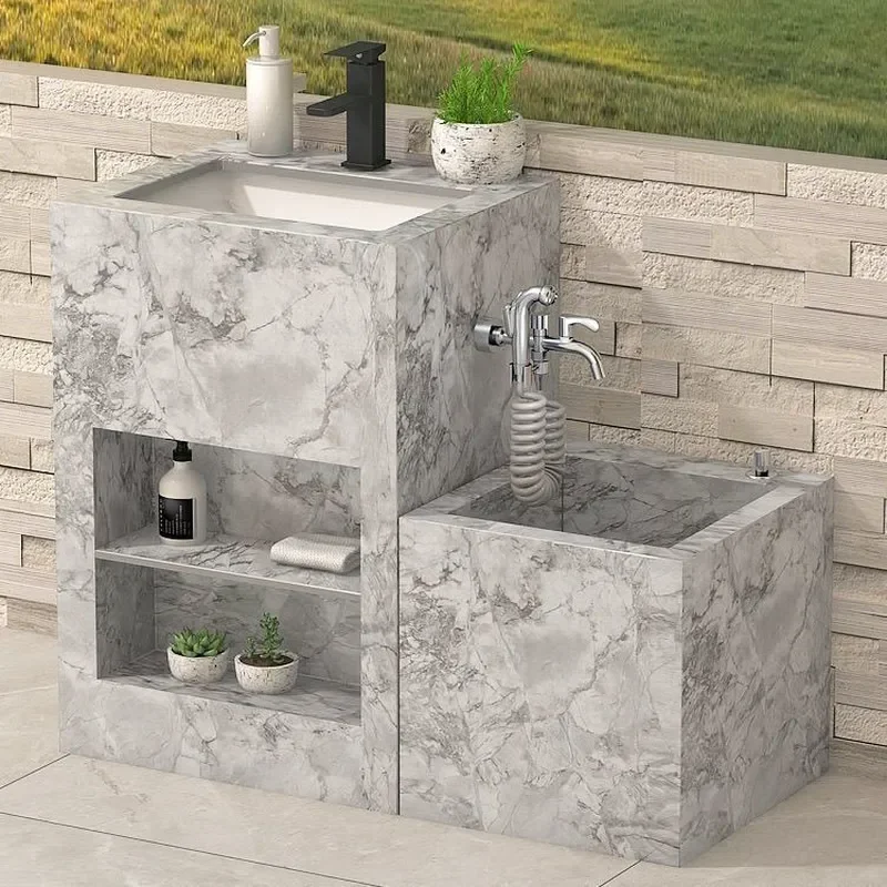 Slate Column Sink Integrated Outdoor Balcony Washbasin Courtyard Floor Type Toilet Basin
