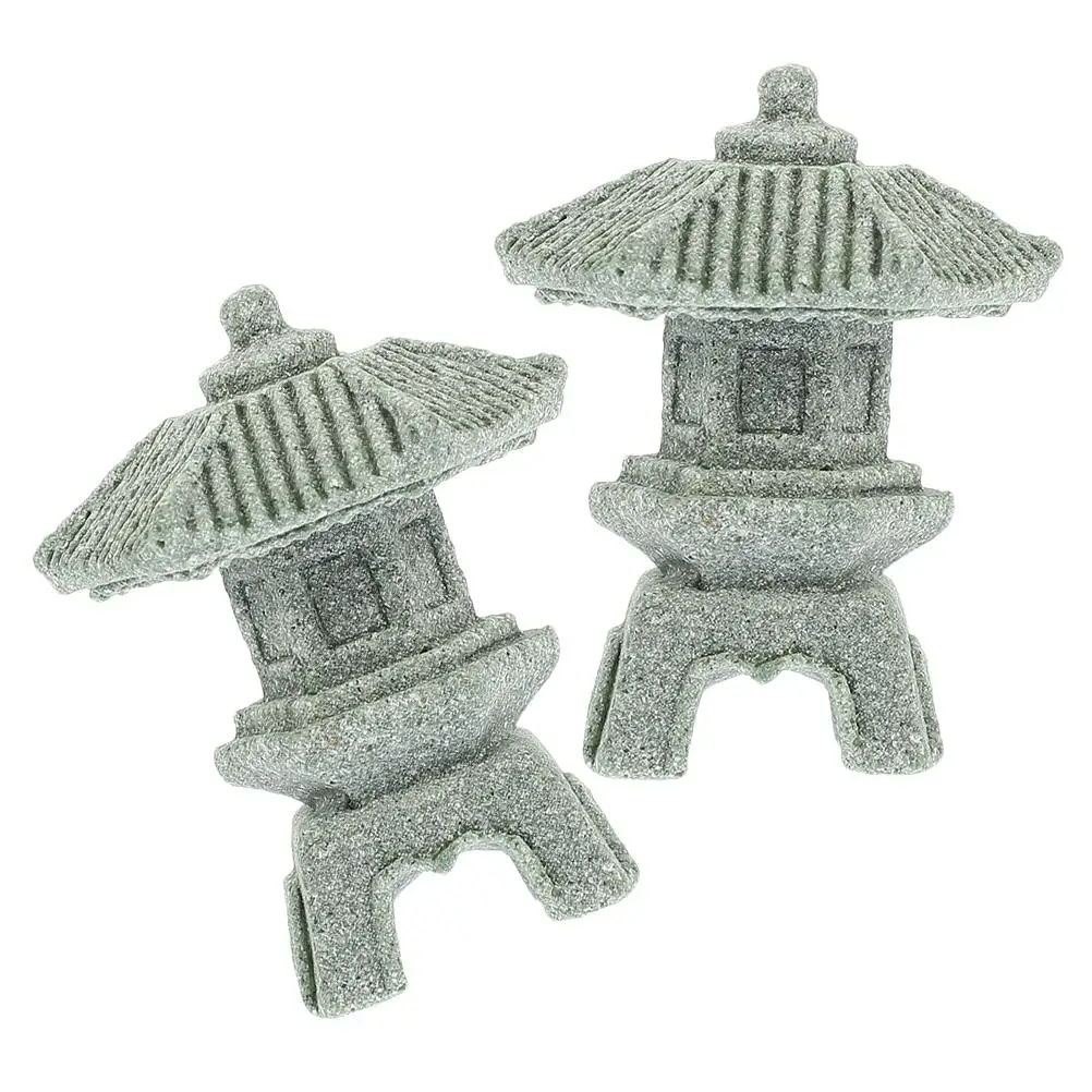 2 pezzi di decorazione leggera a torre giapponese, mini statua in miniatura con ornamento per pagoda da giardino Zen
