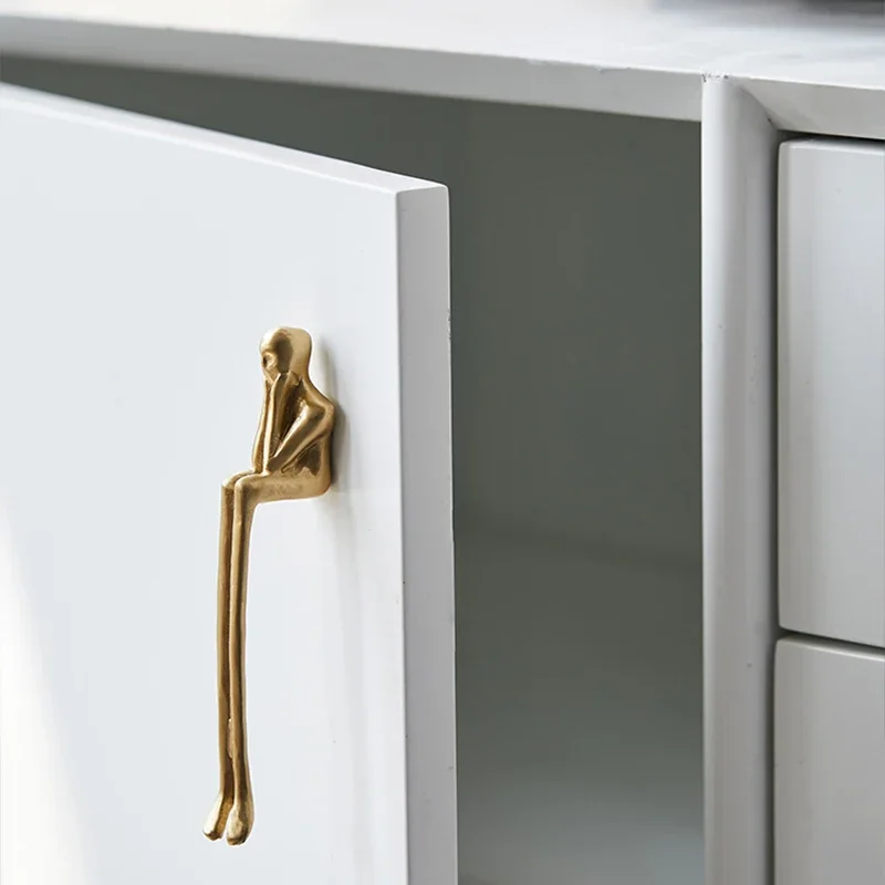 

Brass Handle Nordic Modern Simple Wardrobe Door Cabinet Drawer Luxury Humanoid Copper Cabinet Creative Long Handle Drawer Knobs
