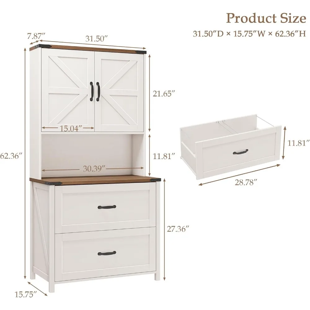 خزانة ملفات مع درجين لملفات التعليق بحجم قانوني/حرف/A4، خزانة حفظ المزرعة مع رف قابل للتعديل، خزانة خشبية كبيرة #2