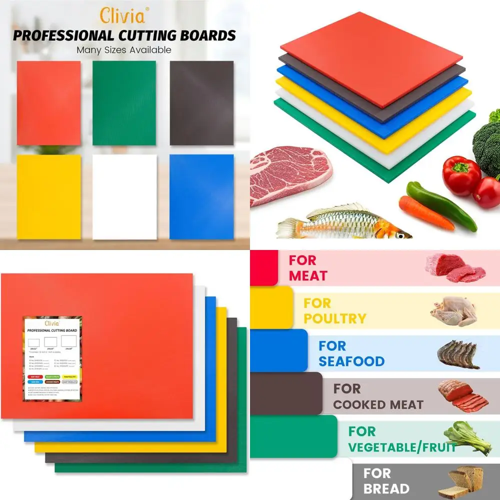 

Kitchen-Grade Plastic Cutting Boards, 20 x 15 x 1/2, Multicolor 6-Pack, NSF Certified, Ideal for Veg, Meat, Cheese