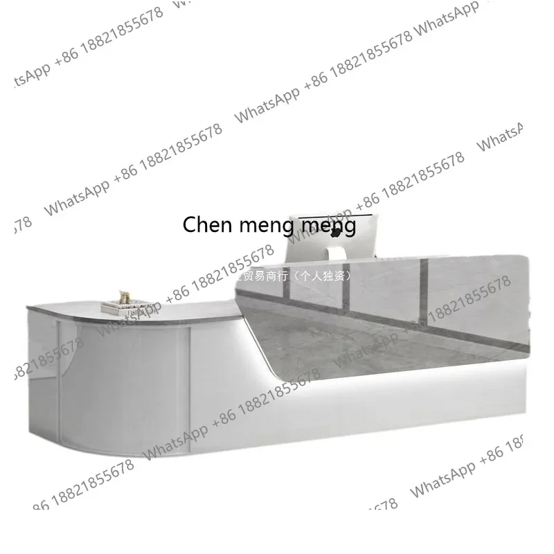 Bar cashier modern clothing store milk tea small counter table curved rounded corner reception desk view 5