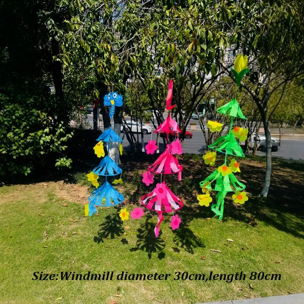 กังหันลมแขวนต้นไม้แห่งความปรารถนาหลากสีสัน ปลอดสารพิษ ทำจากผ้าและพลาสติก หมุนได้ ของตกแต่งลายการ์ตูน ชิ้นส่วนกังหันลมหมุน