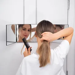 LED BLACK Trifold Self Haircut Mirror With Light Adjustable Height 3 Way Self Haircut Mirror Hd Glass 3 Way Mirror Portable