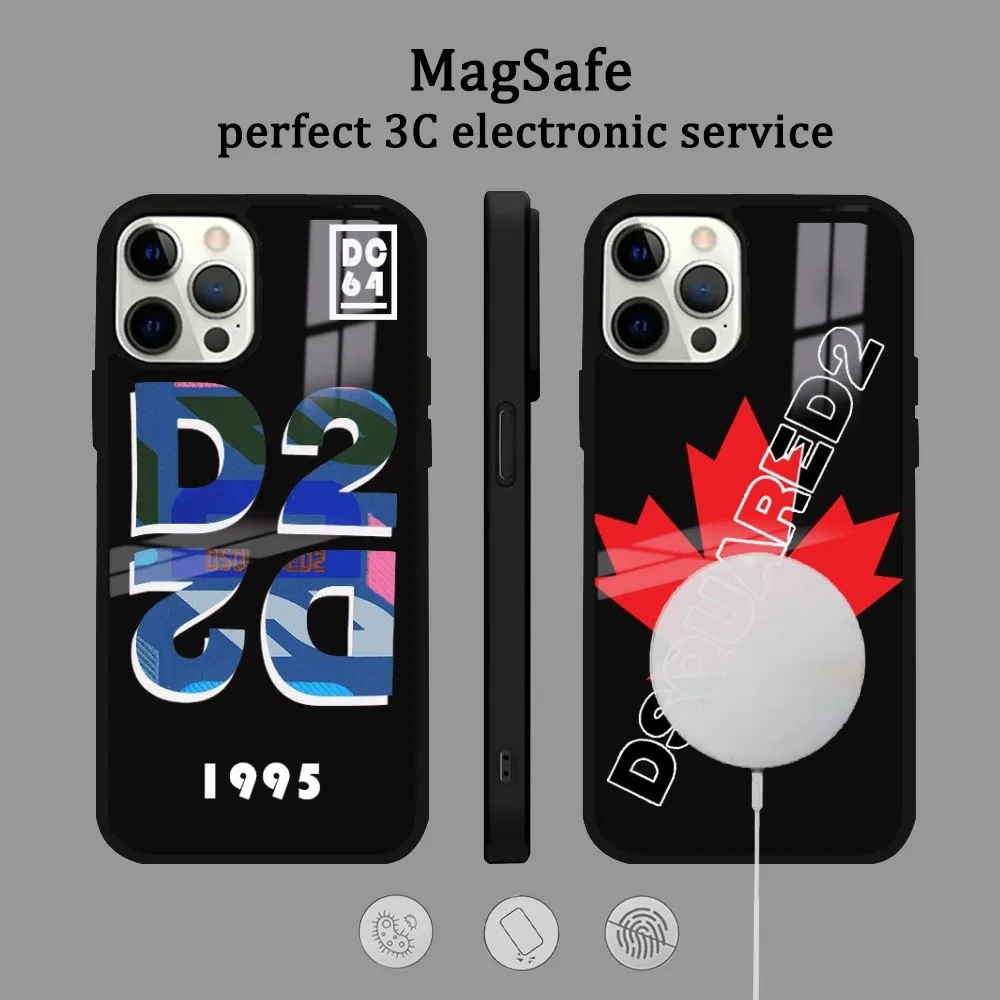 

D-dsqua2 Badge Red Phone Case For IPhone 16 15 14 13 12 11 Pro Max Plus Mini Magsafe Mirror Wireless Magnetic Cover