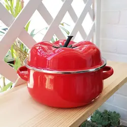 18cm/20cm Red Tomato Enamel Flat Bottom Stew Pot Stewed Beef, Boiled Noodles Baby Supplement Pot Hot Pot Cooking Pot