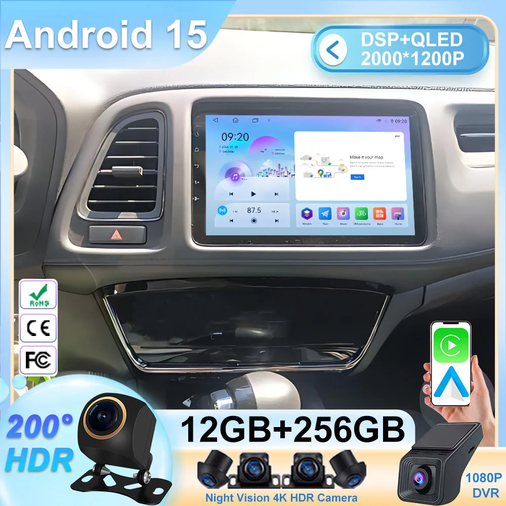 Android 15 For Honda Vezel HR V HRV XRV 2015 2016 2017 2018 2019 2020 Car Radio Multimedia Stereo Player GPS Navigation Carplay