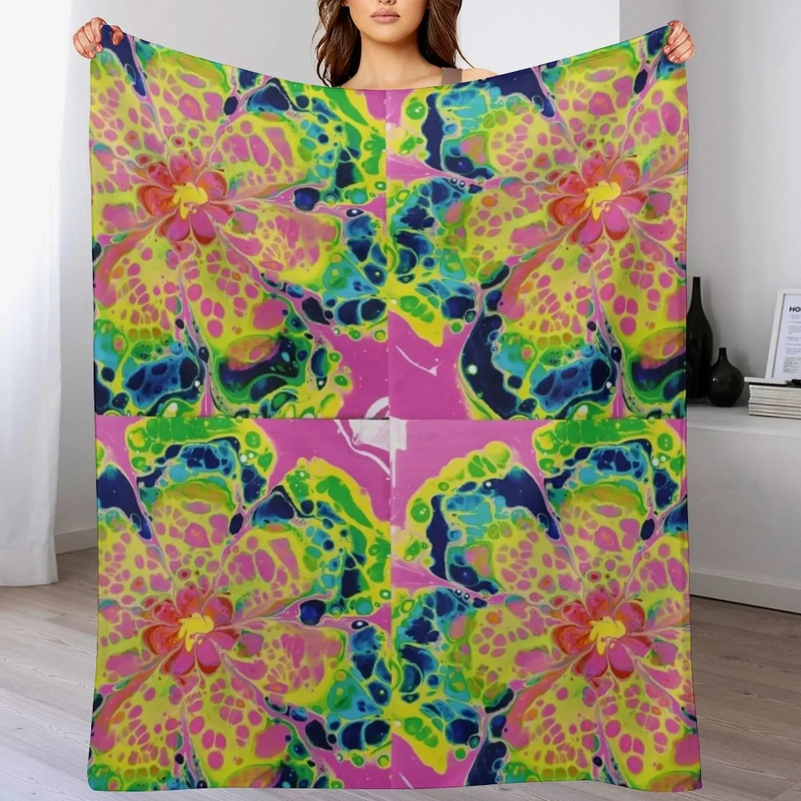

Groovy hippy flower power Throw Blanket Multi Purpose Soft Warm Blanket for Home Travel