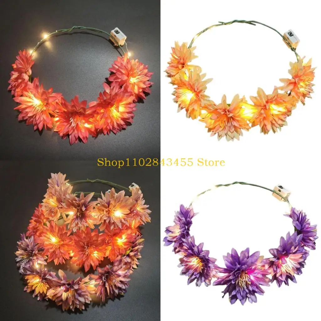 

49MC светодиодная повязка на голову с цветком для женщин, обручи для волос в ночном клубе, свадебные украшения для волос