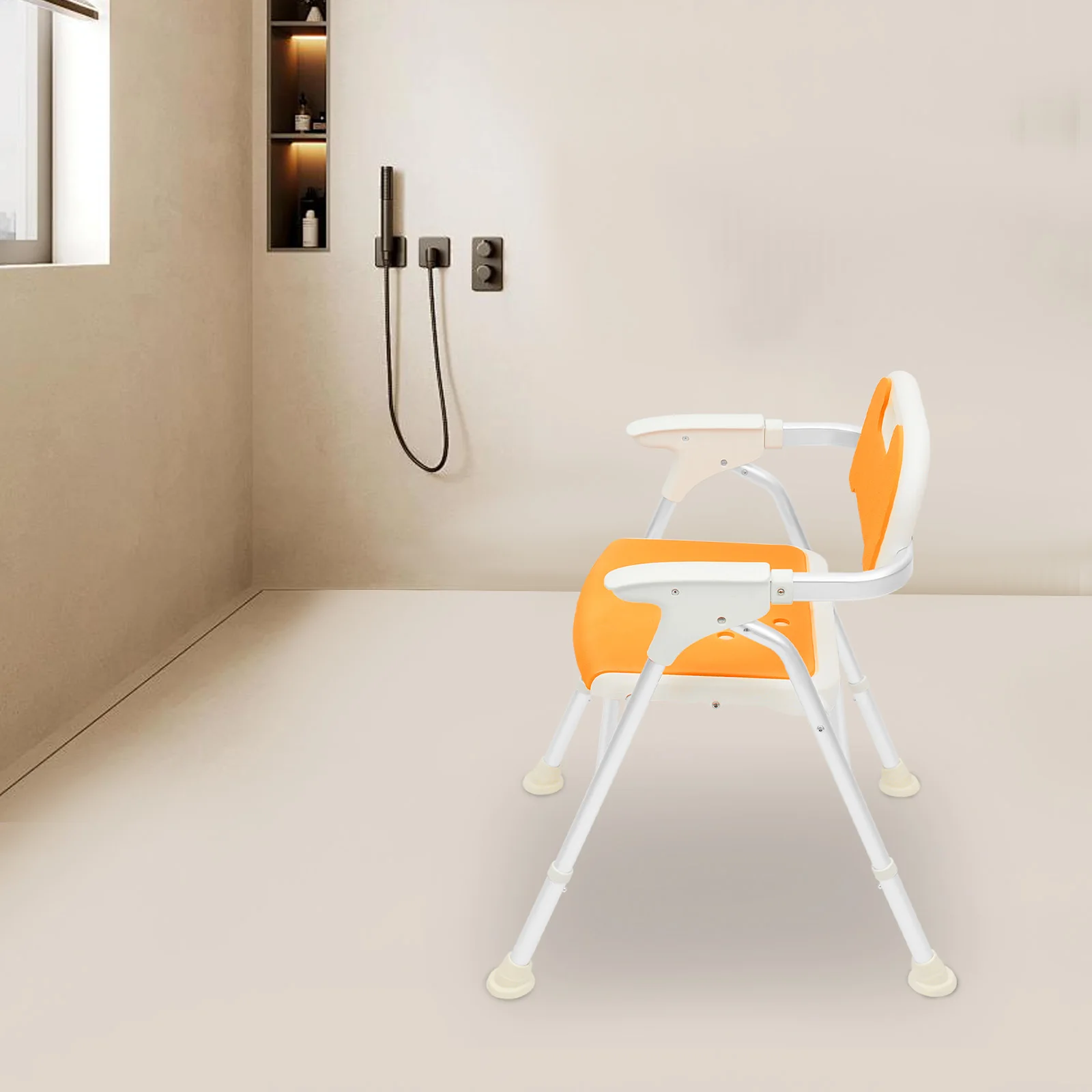 Shower Chair for Elderly Handicap, Adjustable Height Folding Bath Stool with Backrest Armrests, 330Lbs Heavy Duty Medical Seat