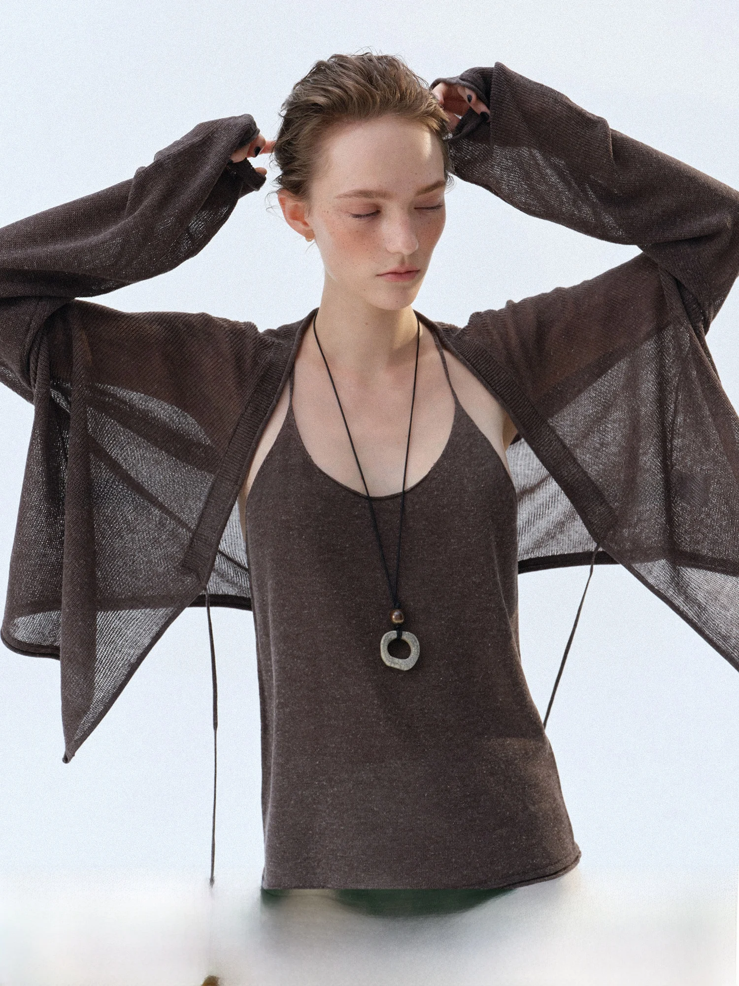 

Mogas Summer Holiday Linen Silk Knitted U-Ne Strap Vest Cool Lightweight Women's Outerwear Casual Loose Fit Color