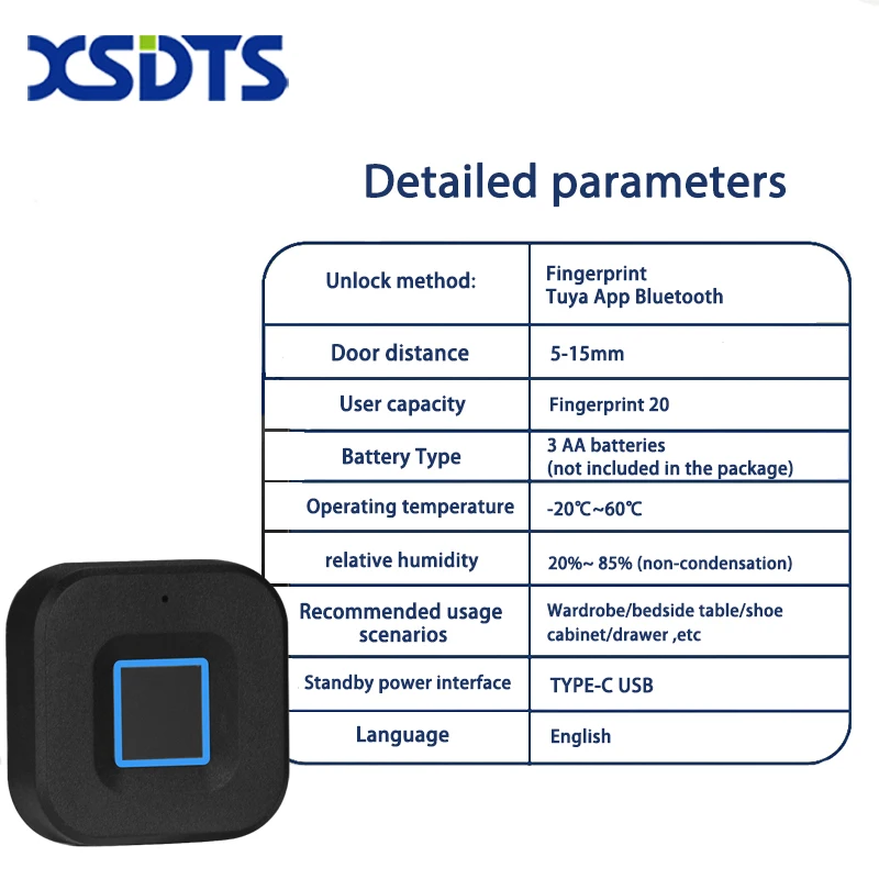 XSDTS Biometric Tuya App Fingerprint Lock Black Keyless Cabinet Smart Door Lock Drawer Locks Anti-theft Long Standby Time image 6