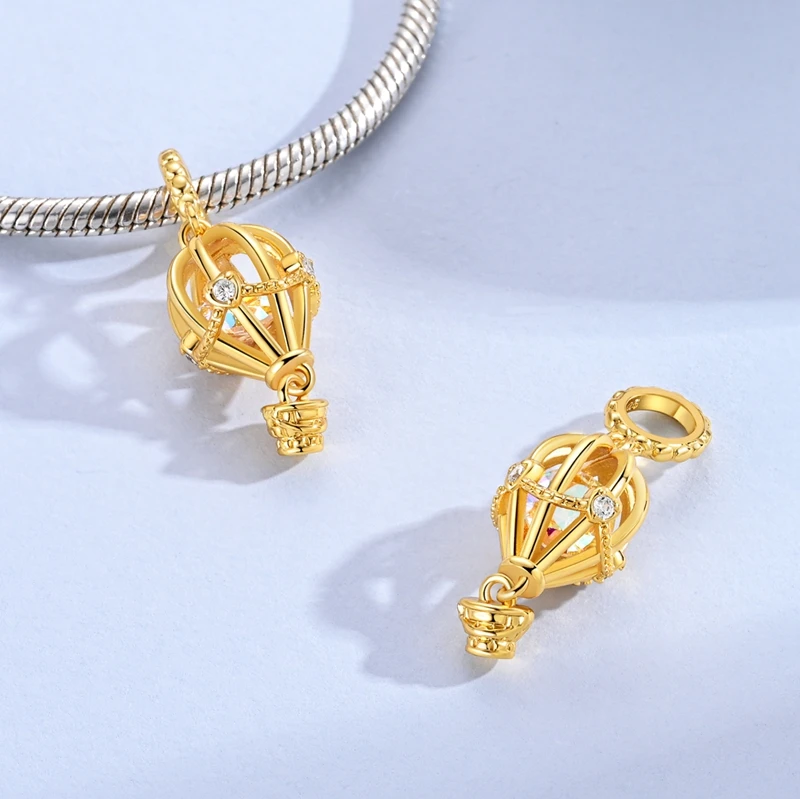 Leuchtender Heißluftballon-Anhänger aus 925er Sterlingsilber mit Zirkonia, passend für Armbänder, Anhänger, DIY-Schmuck, Geschenk für Frauen – Detail 13